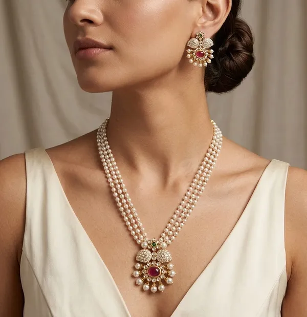 Silver_Tone_Pearl_Necklace_Set_For_Women