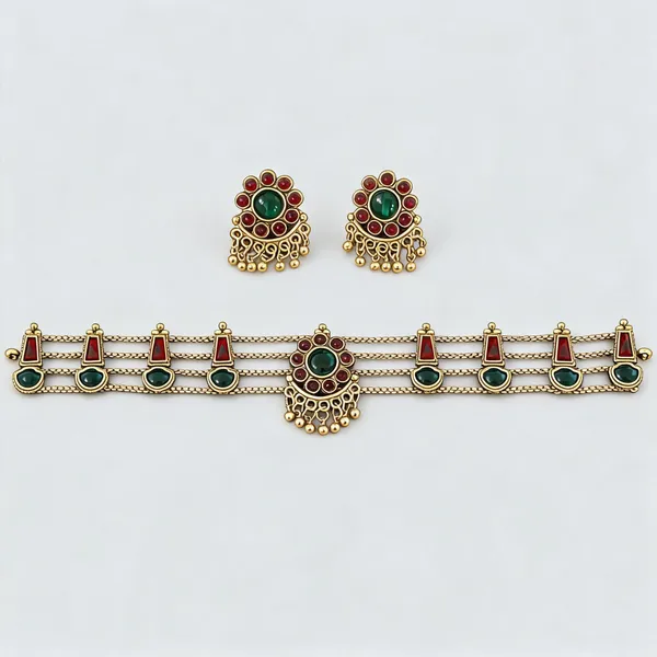 Gold-Tone_Red_Green_Necklace_And_Earrings_Set_For_Women