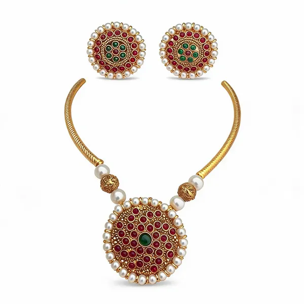Gold_Tone_Traditional_Necklace_Set_For_Women