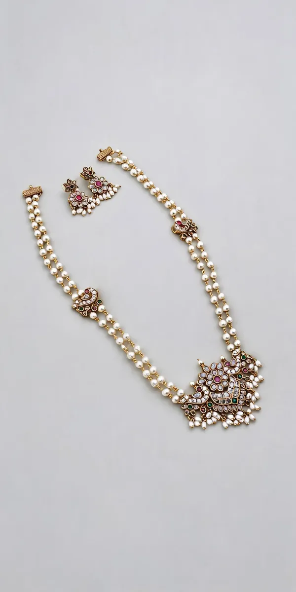Gold_Tone_Pearl_Stone_Necklace_Set_For_Women