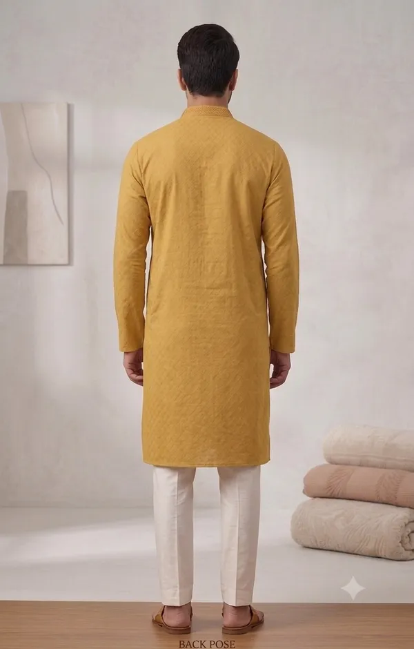 Dark_Yellow_Roochid_Cotton_Gents_Kurta_For_Men