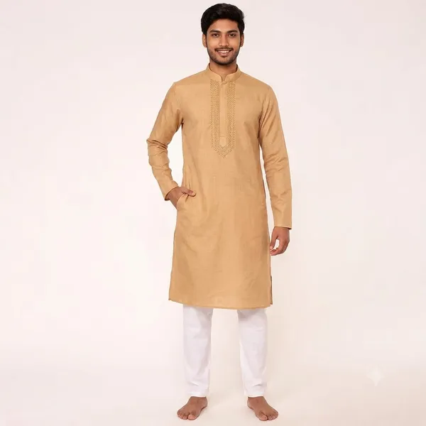 Beige_Roochid_Cotton_Gents_Kurta_For_Men