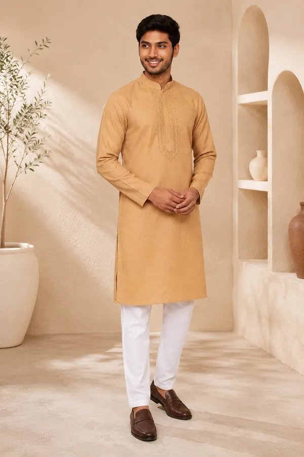 Beige_Roochid_Cotton_Gents_Kurta_For_Men