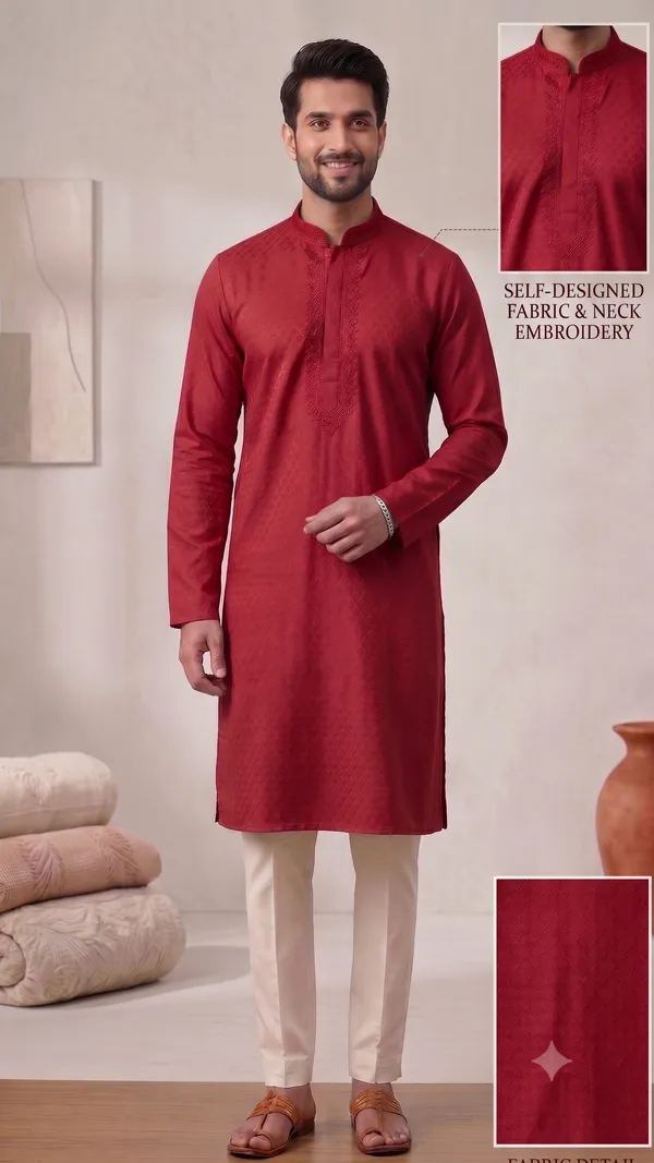 Red_Roochid_Cotton_Gents_Kurta_For_Men