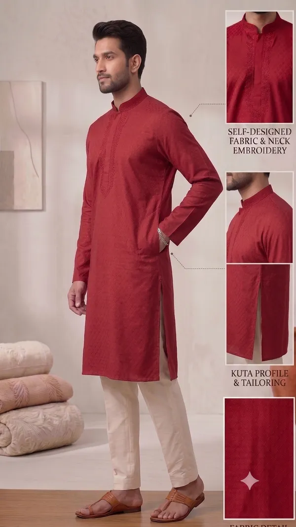 Red_Roochid_Cotton_Gents_Kurta_For_Men