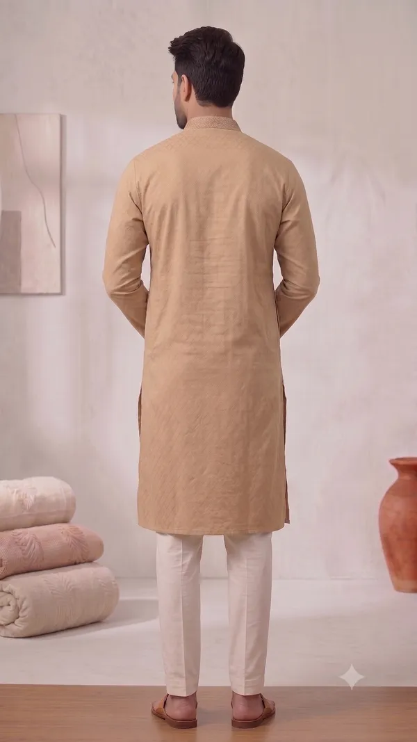 Biege_Roochid_Cotton_Gents_Kurta_Pyjama_For_Men