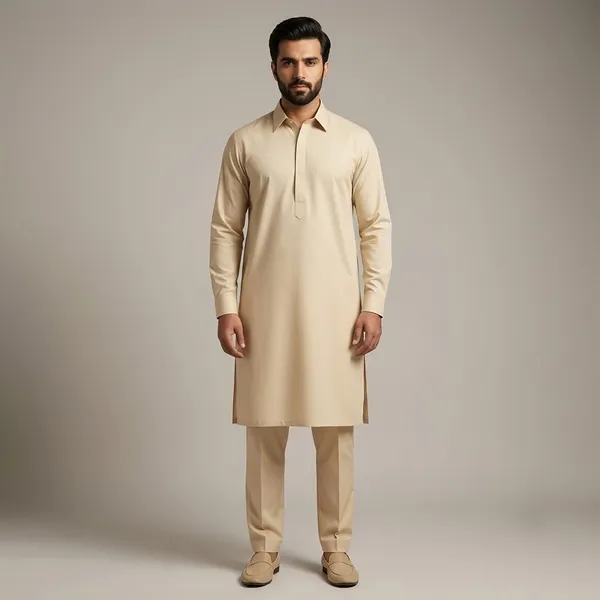 Biege_Cotton_Gents_Kurta_Pyjama_For_Men
