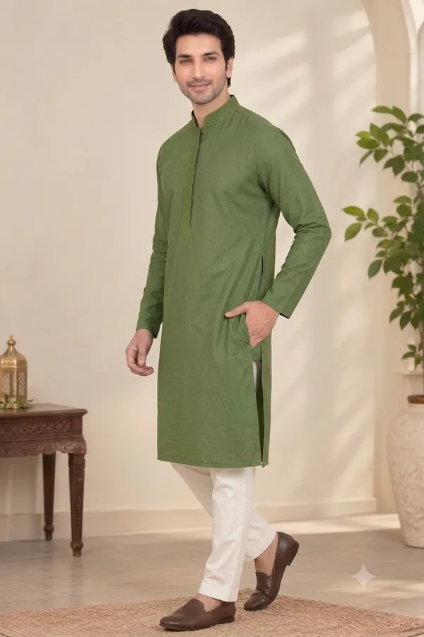 Green_Roochid_Cotton_Gents_Kurta_For_Men