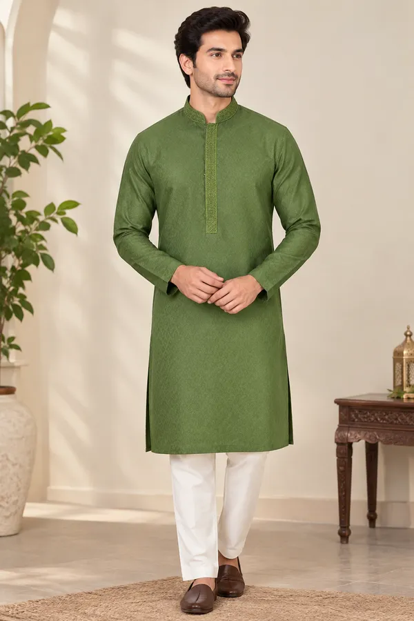 Green_Roochid_Cotton_Gents_Kurta_For_Men
