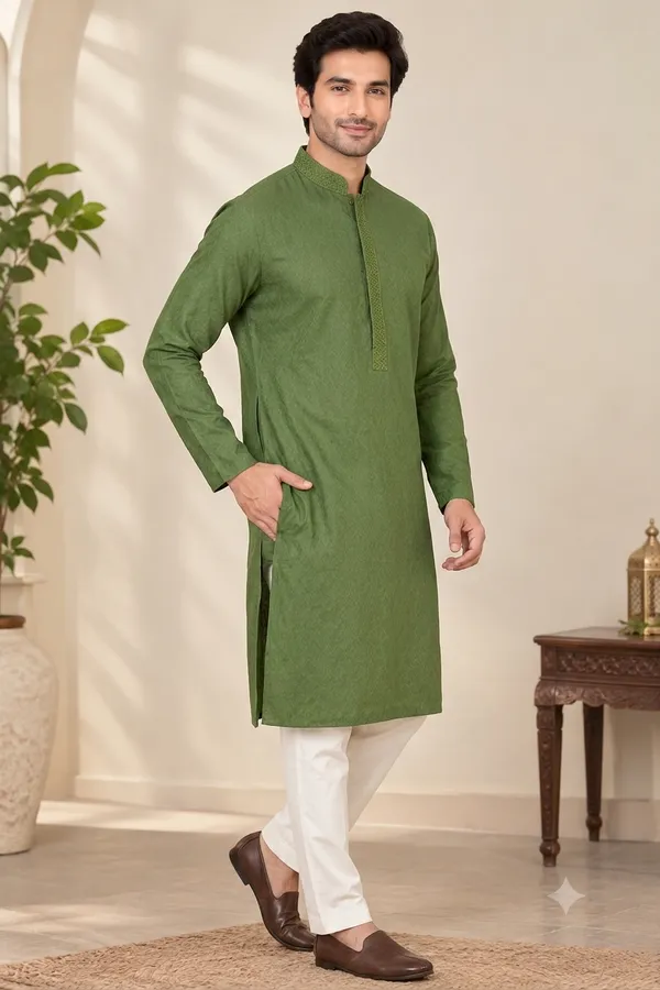 Green_Roochid_Cotton_Gents_Kurta_For_Men