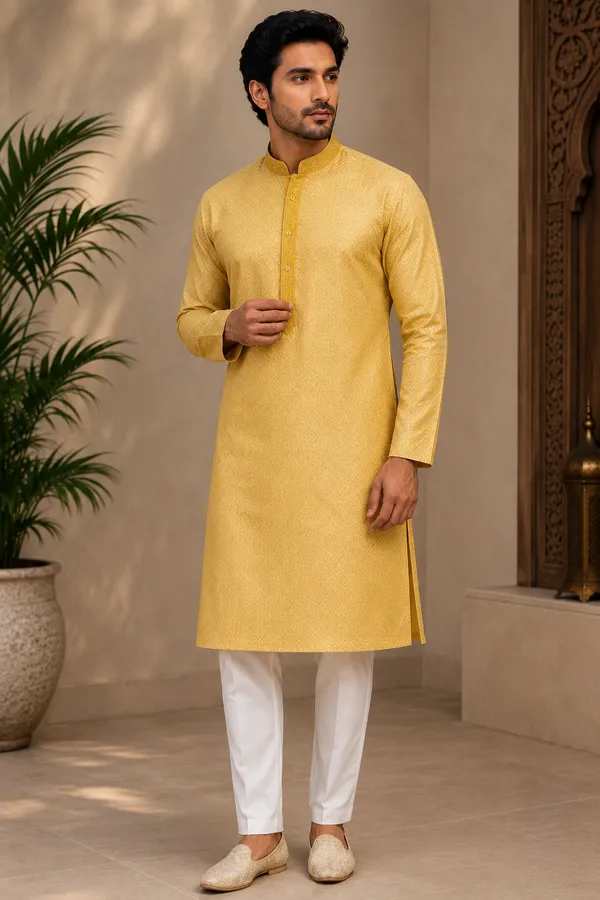 Yellow_Roochid_Cotton_Gents_Kurta_For_Men