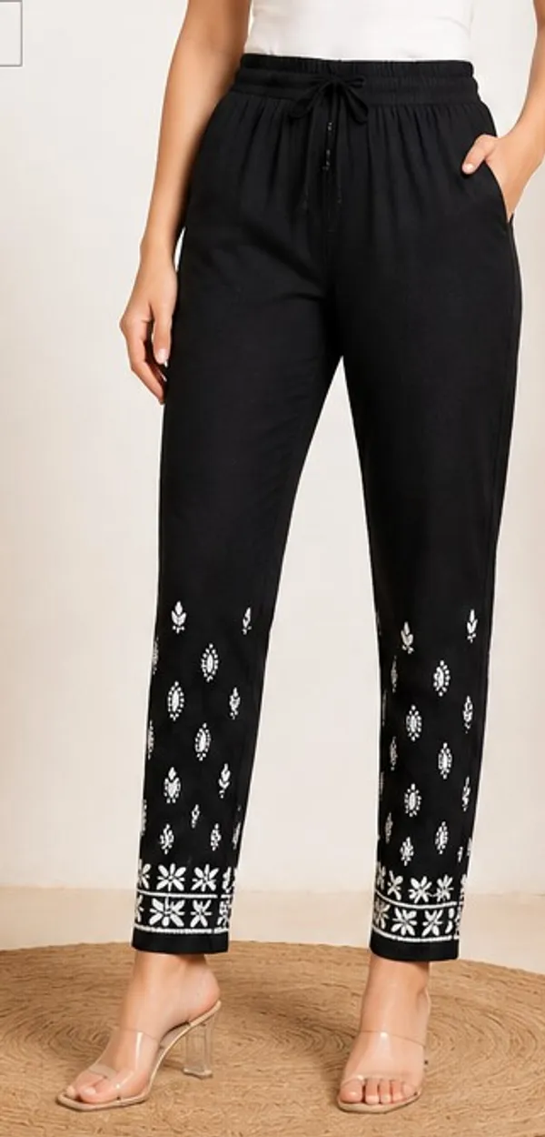 Black_Floral_Border_Printed_Women�s_Straight_Fit_Pants