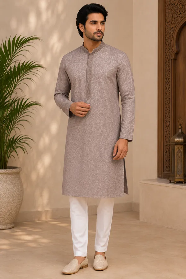 Beige_Roochid_Cotton_Gents_Kurta_For_Men