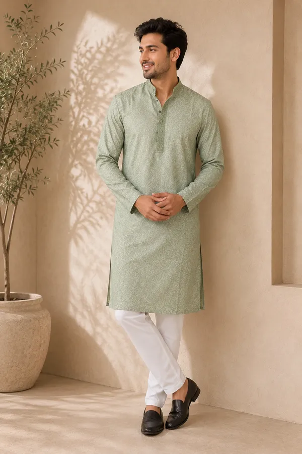 Sage_Green_Roochid_Cotton_Gents_Kurta_For_Men