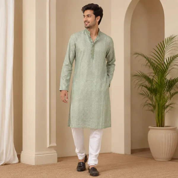Sage_Green_Cotton_Gents_Kurta_For_Men