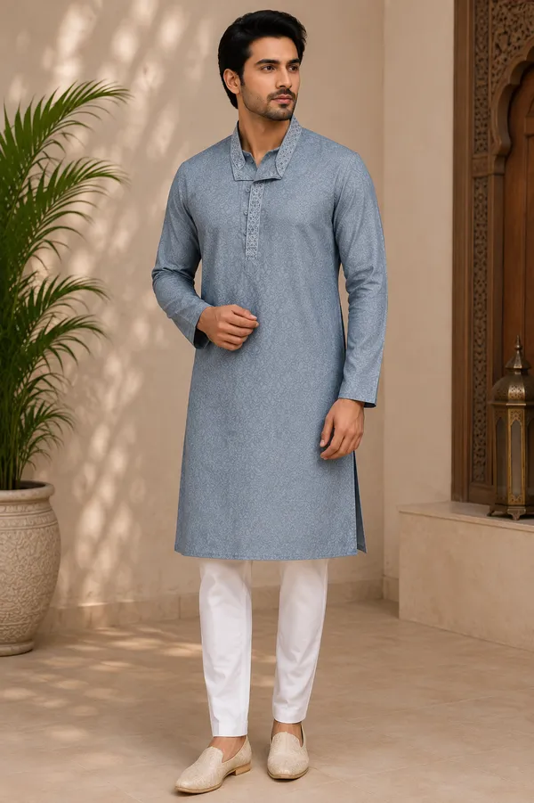 Grey_Roochid_Cotton_Gents_Kurta_For_Men