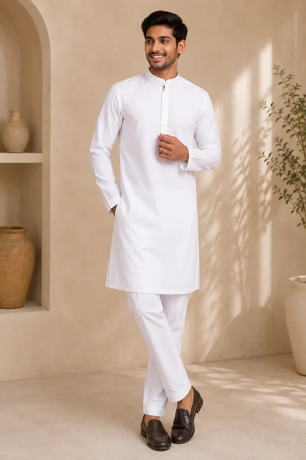 White_Roochid_Cotton_Gents_Kurta_Pyjama_For_Men