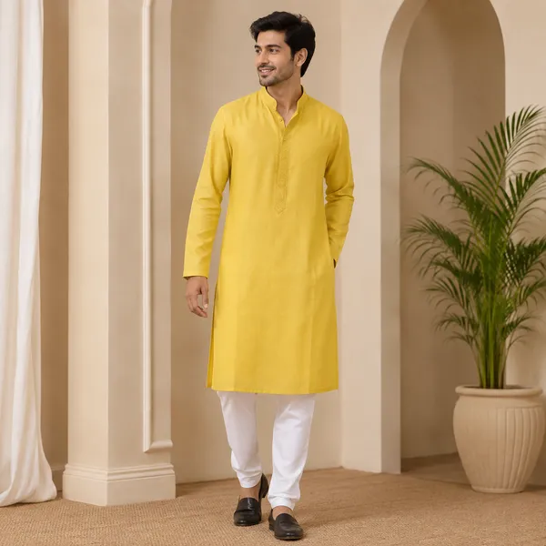 Yellow_Cotton_Gents_Kurta_Pyjama_For_Men