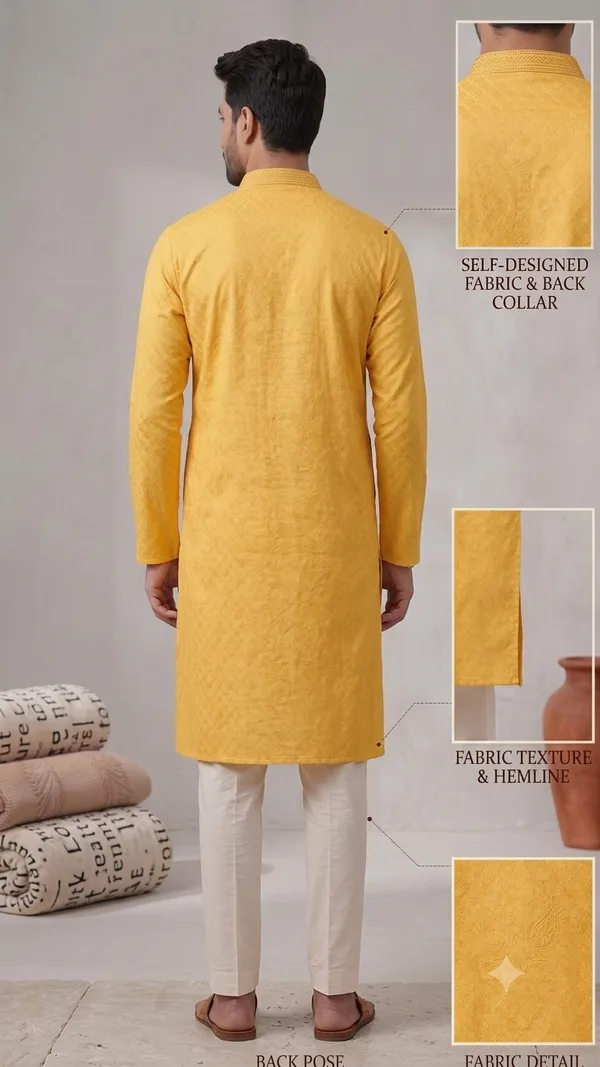 Yellow_Roochid_Cotton_Gents_Kurta_For_Men