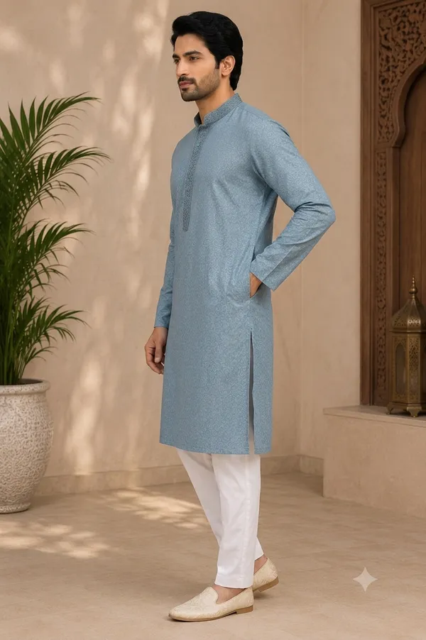 Teal_Roochid_Cotton_Gents_Kurta_For_Men_"Festive_Season_Begins!"