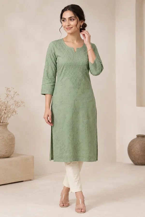 Green_Cotton_Ladies_Kurti_For_Women