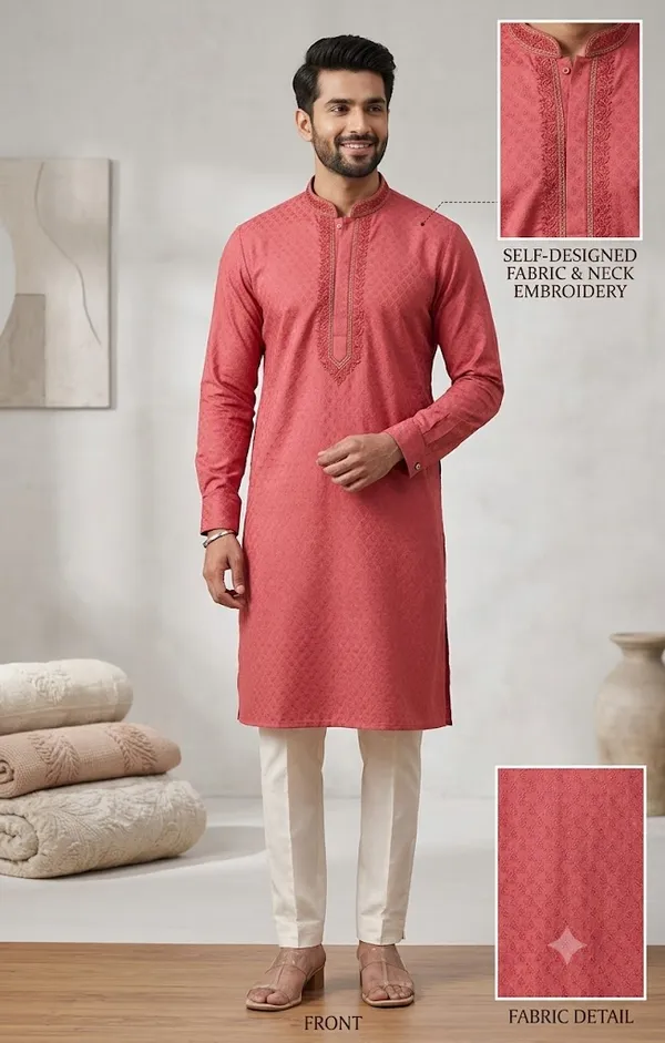 Red_Cotton_Gents_Kurta_For_Men