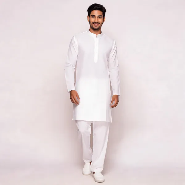 White_Cotton_Gents_Kurta_Pyjama_For_Men