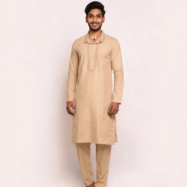Biege_Cotton_Gents_Kurta_Pyjama_For_Men