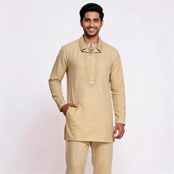 Biege_Cotton_Gents_Kurta_Pyjama_For_Men