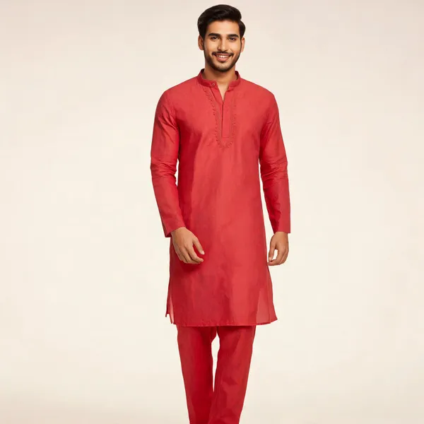 Red_Cotton_Gents_Kurta_Pyjama_For_Men
