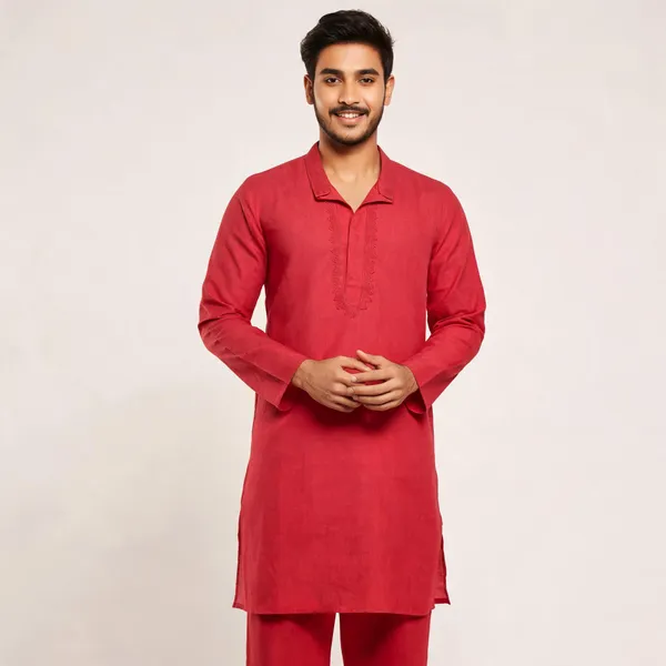 Red_Cotton_Gents_Kurta_Pyjama_For_Men