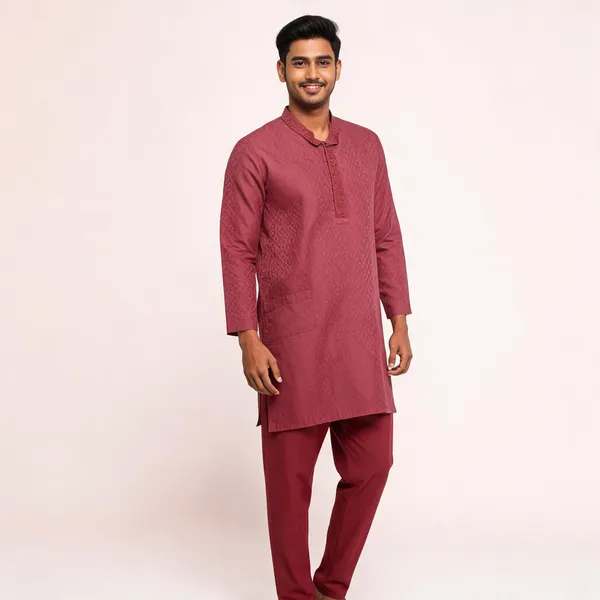 Red_Cotton_Gents_Kurta_Pyjama_For_Men