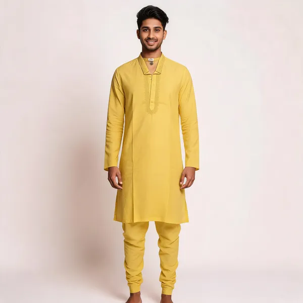 Yellow_Cotton_Gents_Kurta_Pyjama_For_Men