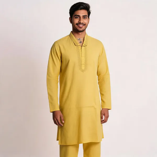 Yellow_Cotton_Gents_Kurta_Pyjama_For_Men