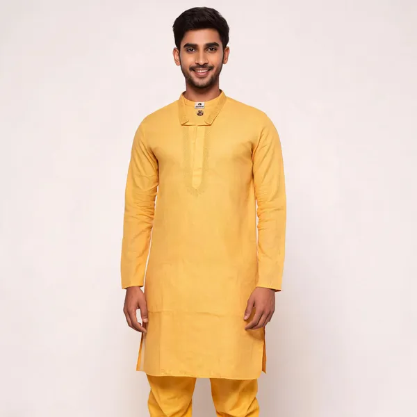 Yellow_Cotton_Gents_Kurta_Pyjama_For_Men