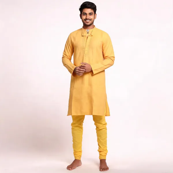 Yellow_Cotton_Gents_Kurta_Pyjama_For_Men