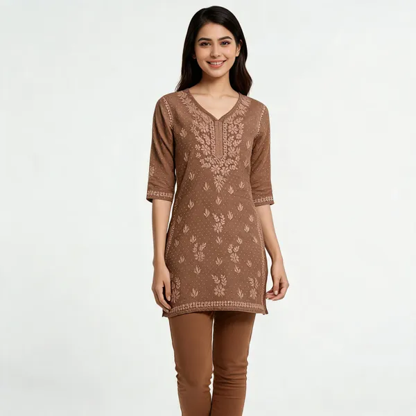 Brown_Cotton_Ladies_Kurti_For_Women