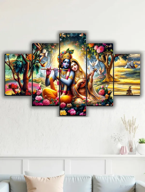 Religious_Krishna_Radha_Five_Panel_Wall_Art