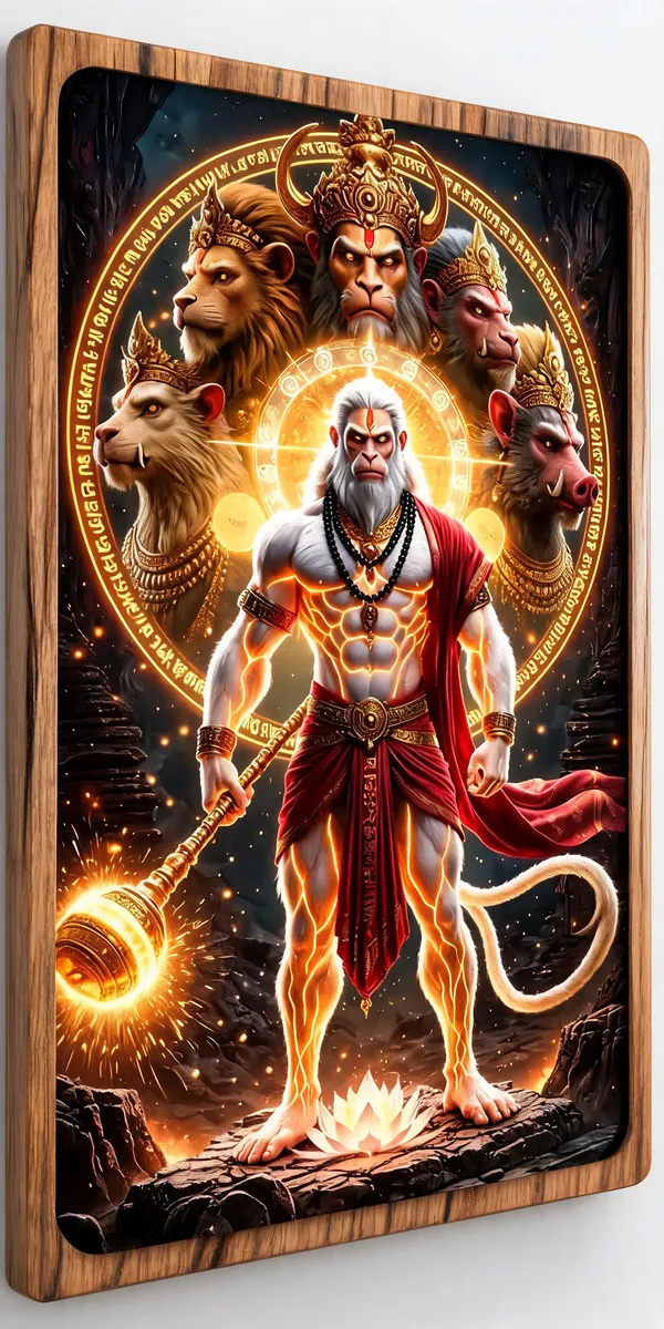 Multicolor_Wooden_Devotional_Panchmukhi_Hanuman_Portrait_Wall_Art