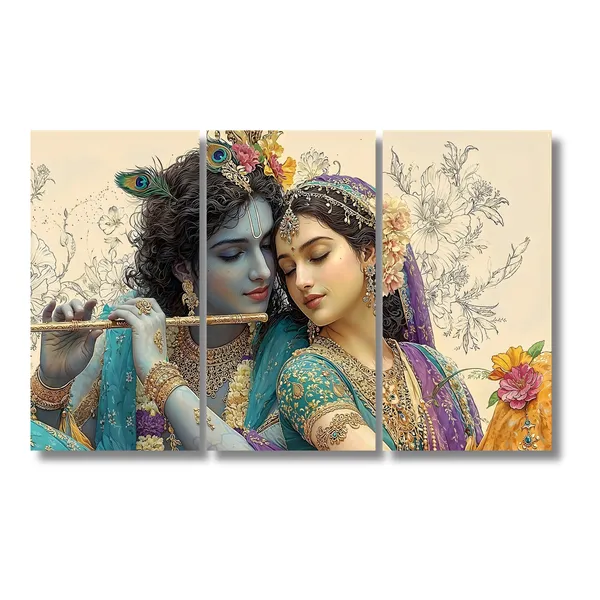 Radha_Krishna_Floral_Three_Panel_Wall_Art