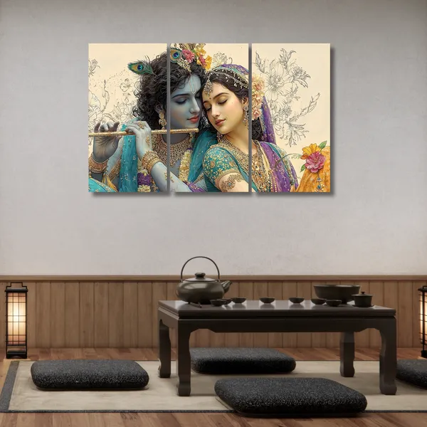 Radha_Krishna_Floral_Three_Panel_Wall_Art
