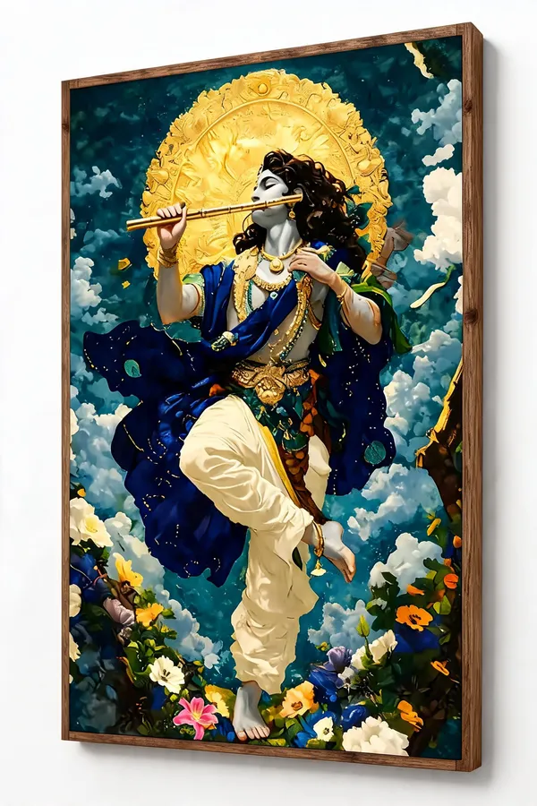 Multicolor_Wooden_Devotional_Krishna_Flute_Print_Wall_Art