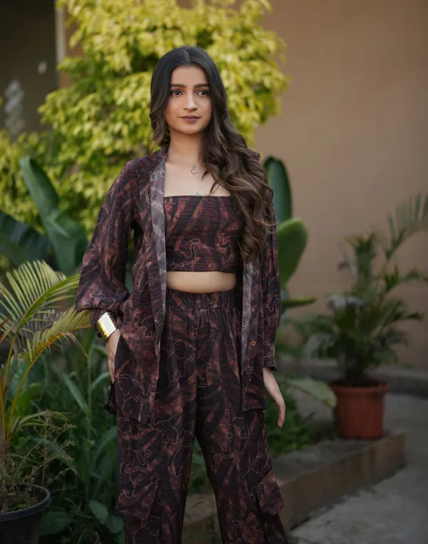 Safari_Dark_Three_Piece_Shirt_Crop_Top_Pant_Co-Ord_Set