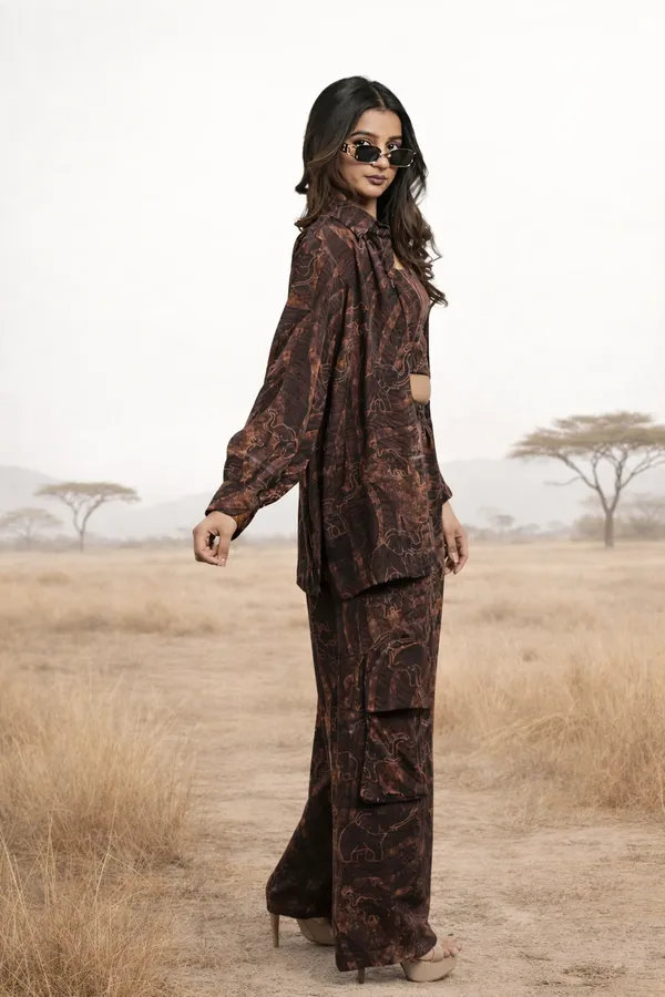 Safari_Dark_Three_Piece_Shirt_Crop_Top_Pant_Co-Ord_Set