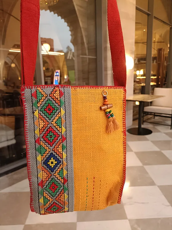 Yellow_Jute_Phone_Holder_Bag_Women