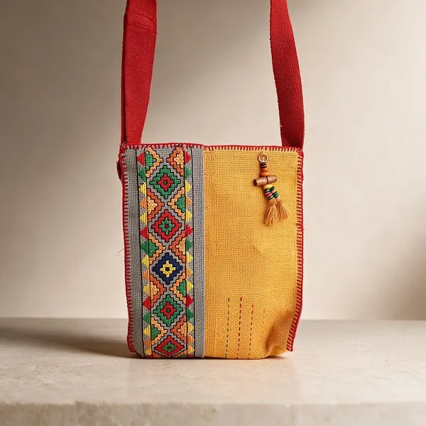 Yellow_Jute_Phone_Holder_Bag_Women
