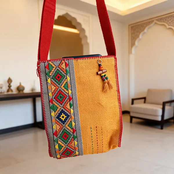 Yellow_Jute_Phone_Holder_Bag_Women