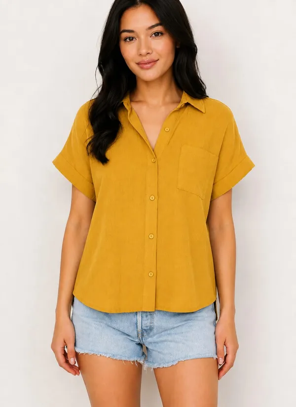 Mustard_Cotton_Flex_Relaxed_Fit_Button_Down_Shirt_For_Women