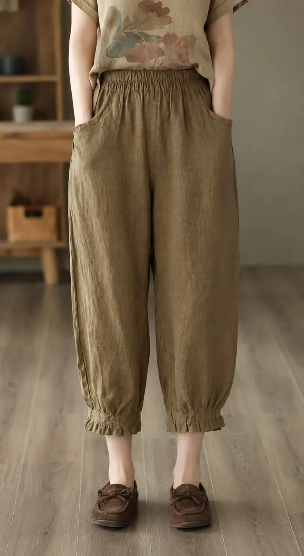 Olive_Cotton_Flex_Relaxed_Fit_Cropped_Pants_For_Women