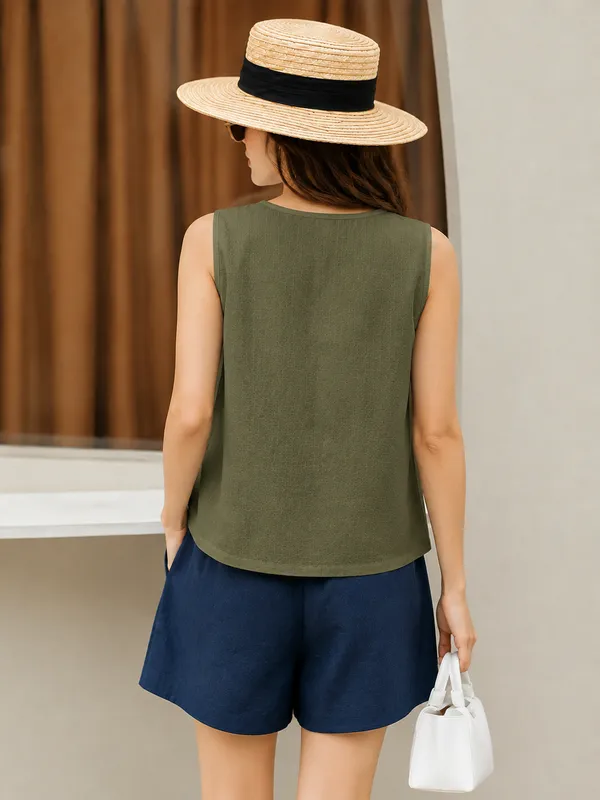 Olive_Green_Sleeveless_Relaxed_Fit_Top_For_Women